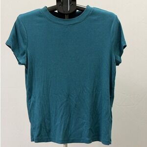 A New‎ Day Women's Teal Blue Ribbed Crew Neck Short Sleeve T Shirt X Large